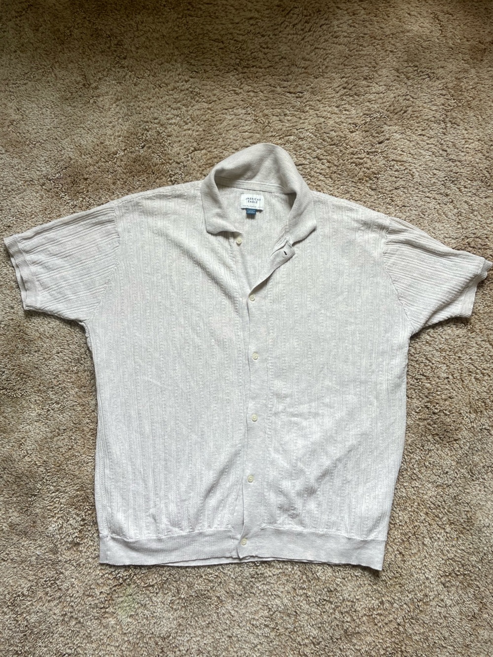 American Eagle Outfitters Men’s Size XL Light Cream Ribbed Knit Top Summer Knit